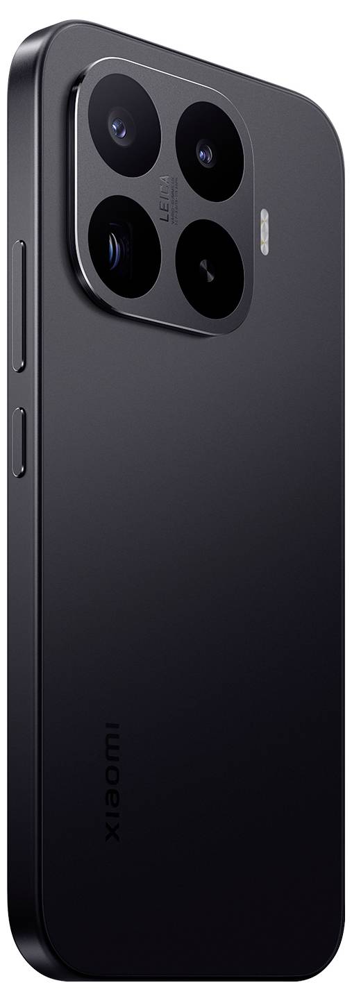 Rückansicht eines schwarzen Xiaomi-Smartphones mit einem großen quadratischen Vier-Kamera-Modul und Blitzlicht oben links.