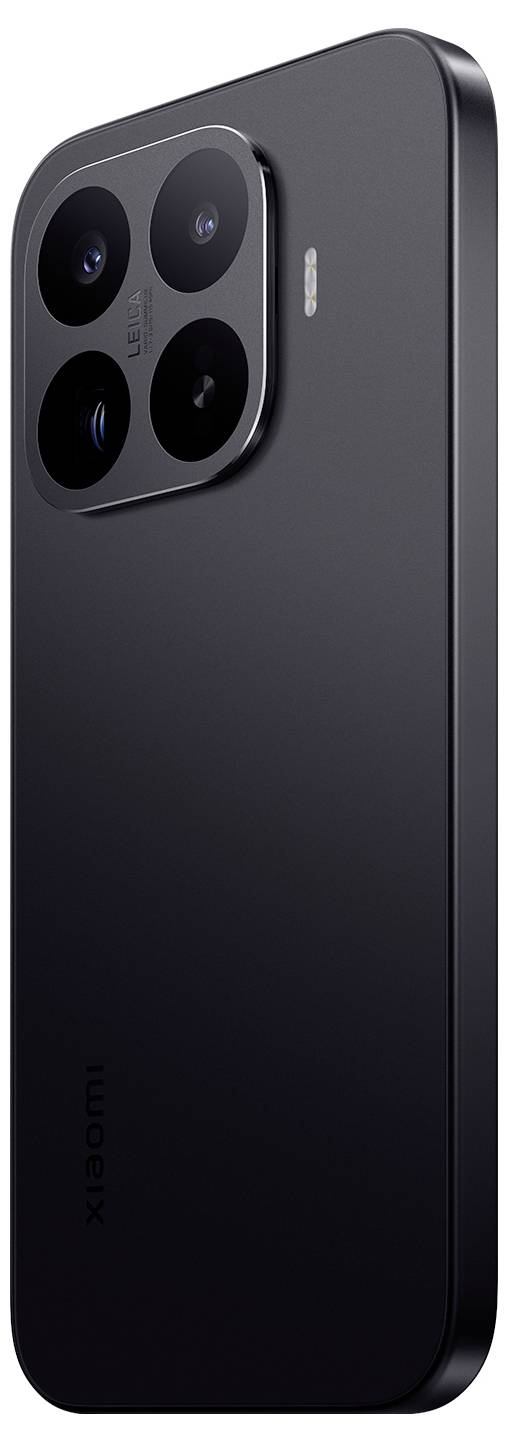 Rückansicht eines schwarzen Xiaomi-Smartphones mit einem quadratischen Dreifach-Kameremodul und Blitz in der oberen linken Ecke.