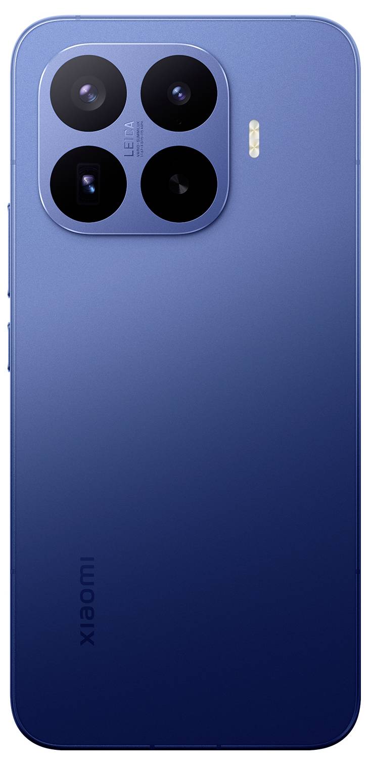 Rückansicht eines blauen Xiaomi-Smartphones mit einem quadratischen Quad-Kamera-Modul und Blitz oben links.