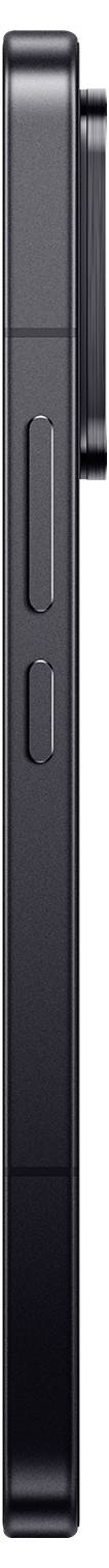 Seitenansicht eines schwarzen Smartphones mit schlanker Kante, zwei Lautstärkereglern und einem kleinen Seitenschalter.