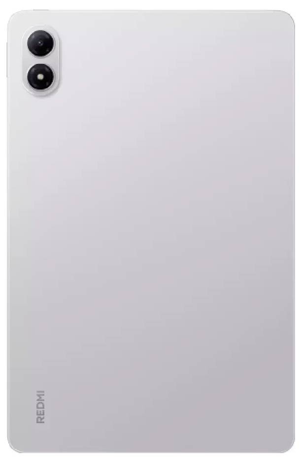 Rückseite eines hellgrauen Redmi-Smartphones mit Dual-Rückkameras in einem vertikal angeordneten, pillenförmigen Modul oben links.