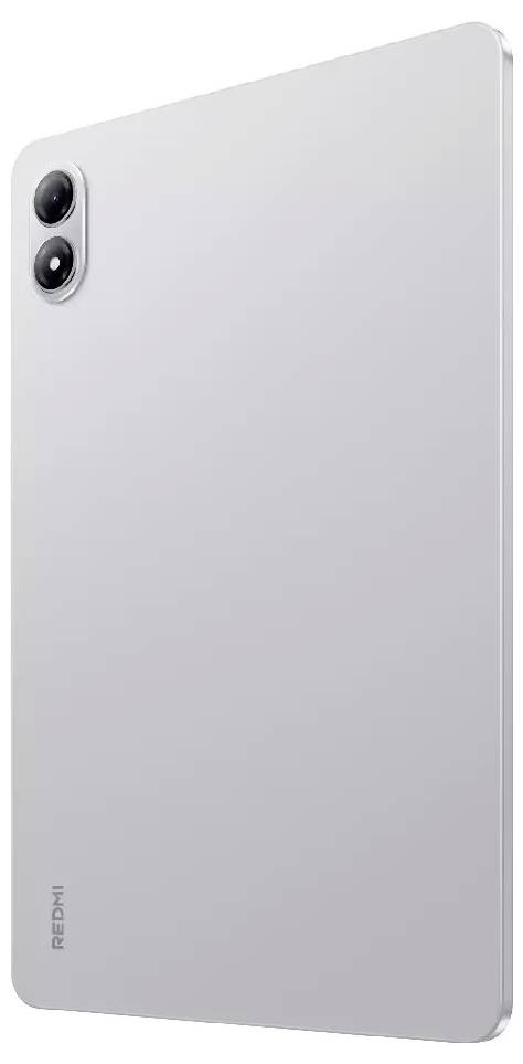 Silbernes Redmi-Tablet von hinten gezeigt mit dualen Rückkameras in einem vertikalen Modul oben links.