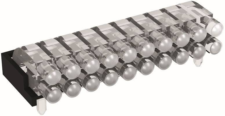 3D-Darstellung eines Patronensicherungsblocks mit mehreren zylindrischen Sicherungen in einer Reihe auf einer schwarzen Basis