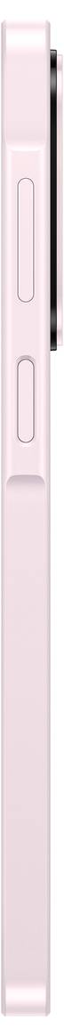 Nahaufnahme einer rosa Smartphone-Seitenkante mit sichtbarem Lautstärkeregler und Stummschalter.