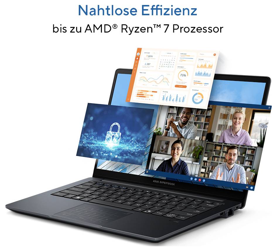 Asus Notebook 35.6cm (14 Zoll) Full HD 150 16GB RAM 512GB SSD Deutsch, QWERTZ AMD AMD Radeon 90NX0831-M02190