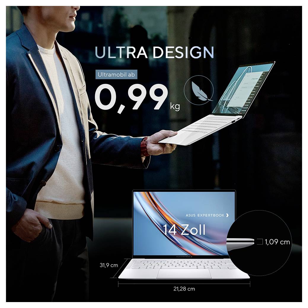 Asus Notebook 35.6cm (14 Zoll) WQXGA+ 356H 32GB RAM 1TB SSD Deutsch, QWERTZ Intel Intel-Grafik Grau 90NX09J2-M00640
