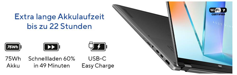 Asus Notebook 40.6cm (16 Zoll) WUXGA 256V 16GB RAM 512GB SSD Deutsch, QWERTZ Intel Intel Arc Graphics Grau 90NB1511-M00D70