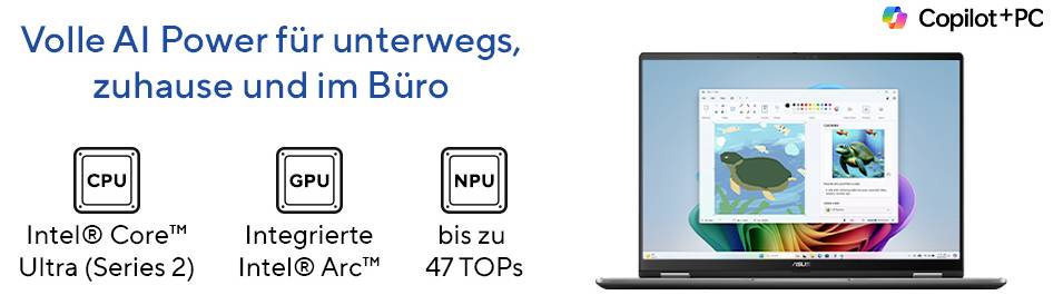 Asus Notebook 40.6cm (16 Zoll) WUXGA 256V 16GB RAM 512GB SSD Deutsch, QWERTZ Intel Intel Arc Graphics Grau 90NB1511-M00D70