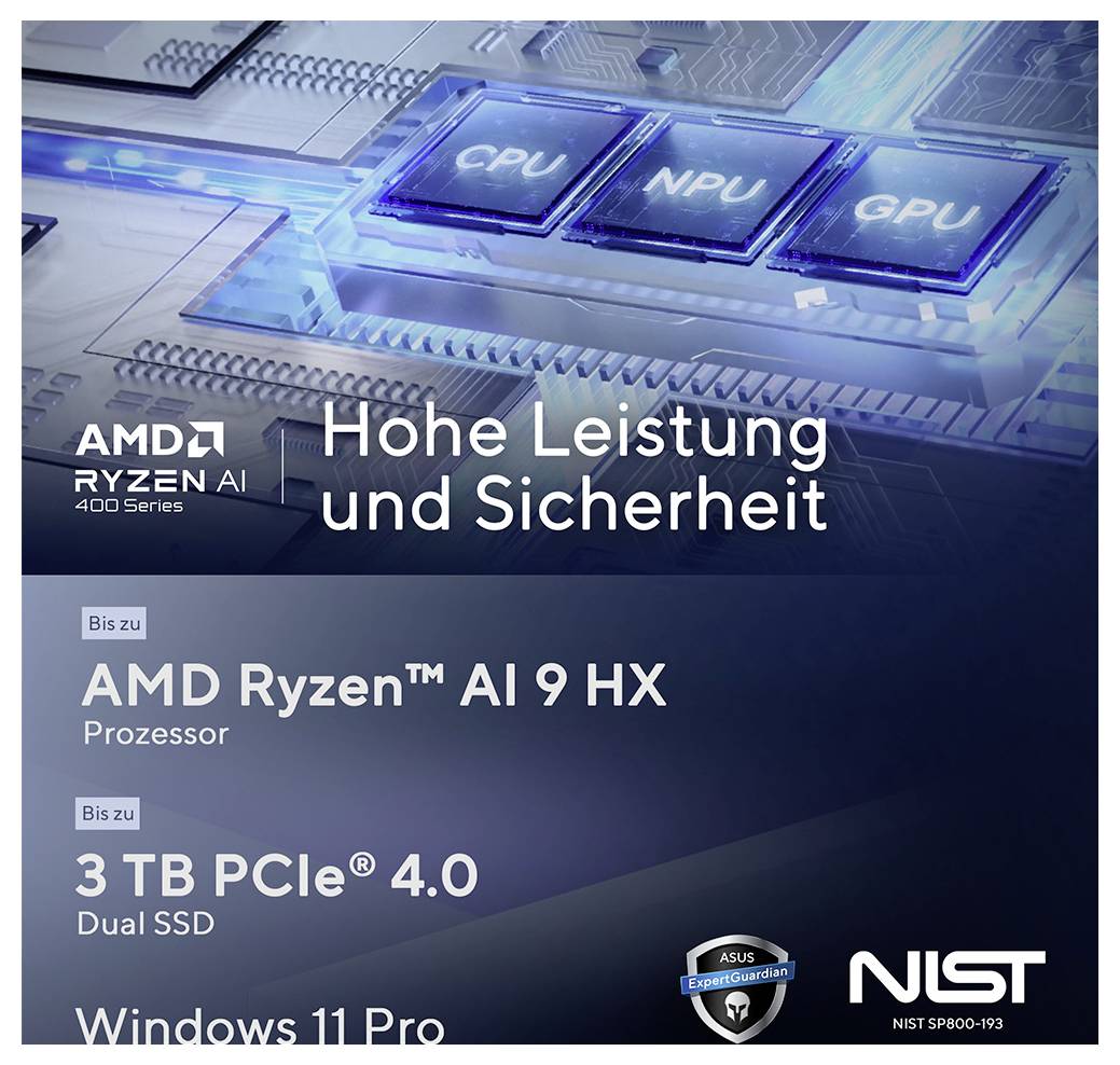 Asus Notebook 40.6cm (16 Zoll) WUXGA AMD Ryzen AI 7 445 64GB RAM 1TB SSD Deutsch, QWERTZ AMD AMD Radeon Grau 90NX0AB1-M002Y0