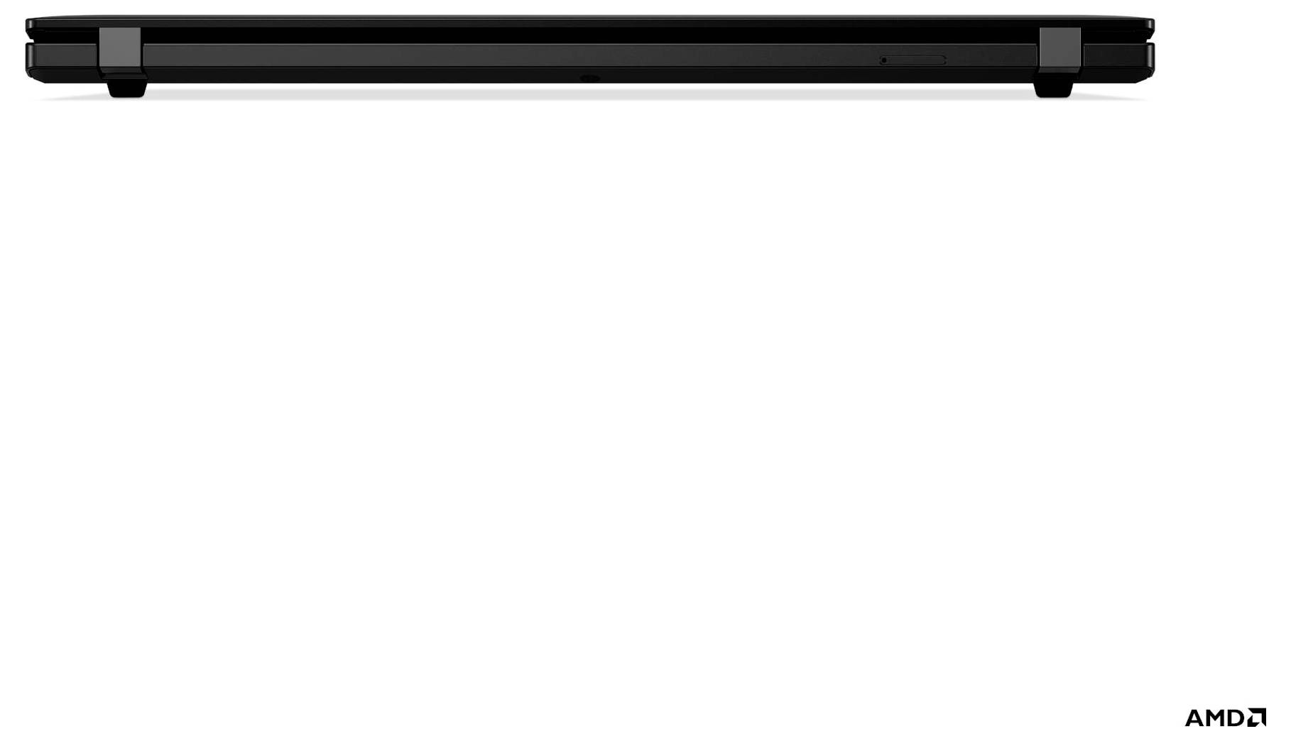 Schlankes schwarzes AMD-Gerät mit Markenname, horizontal gegen weißem Hintergrund von der Seite gezeigt.