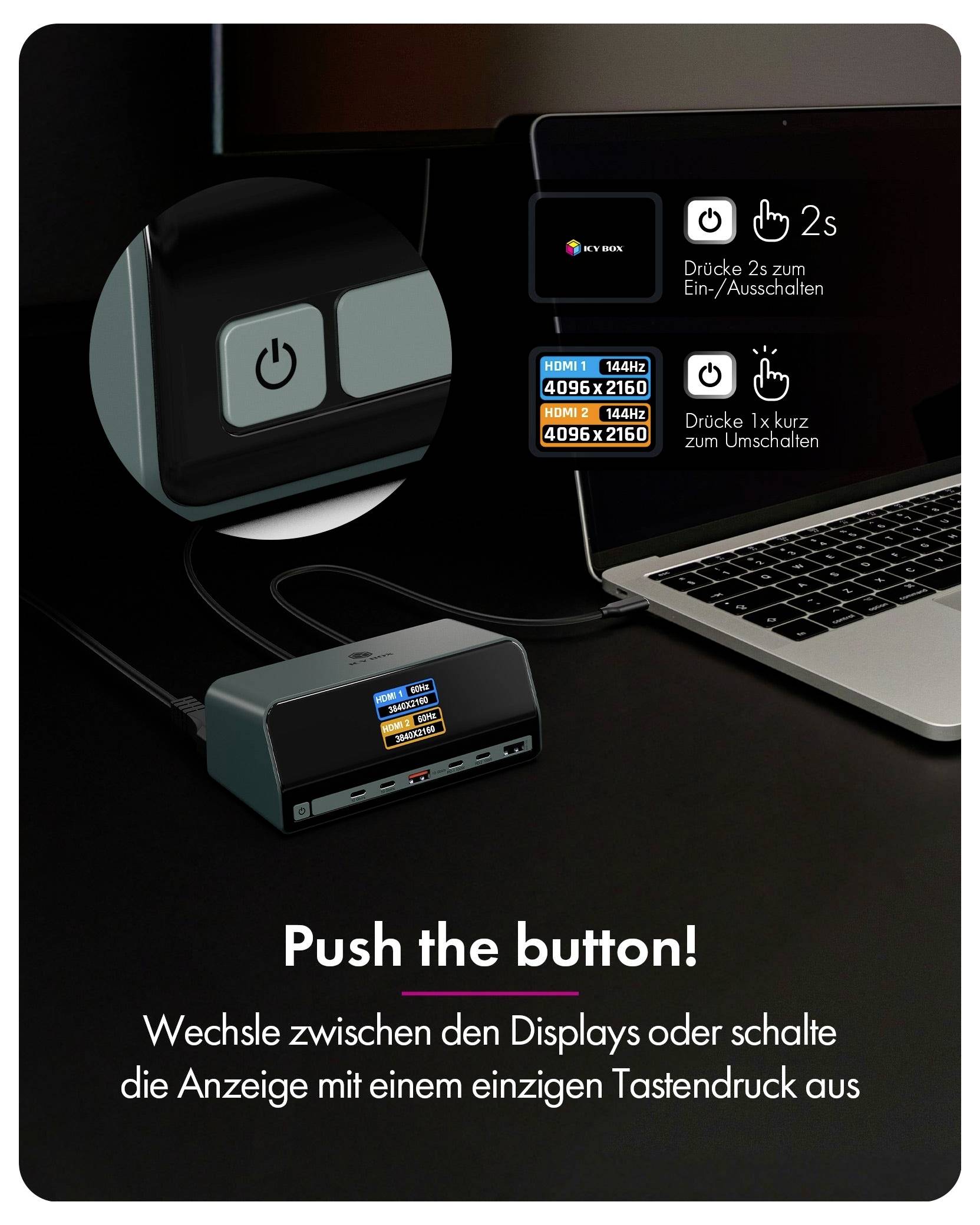 ICY BOX USB-C® Dockingstation Dockingstation IcyBox Heart Dock 2300 11 integriertes Display, USB-C® Power Delivery