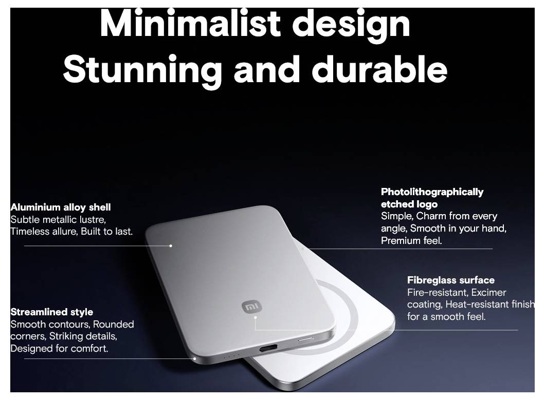 Xiaomi BHR08Z2GL Wireless Powerbank 5000 mAh USB PD, Fast Charge Li-Ion Silber (Ice-Colour) Statusanzeige
