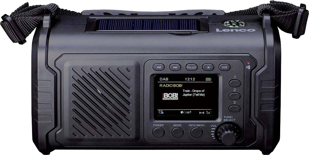 Lenco PDR-055BK Akku-Radio DAB+, FM Bluetooth®, DAB+, Notfallradio, UKW, USB Handkurbel, Taschenlampe, Weckfunktion, wiederaufladbar Schwarz