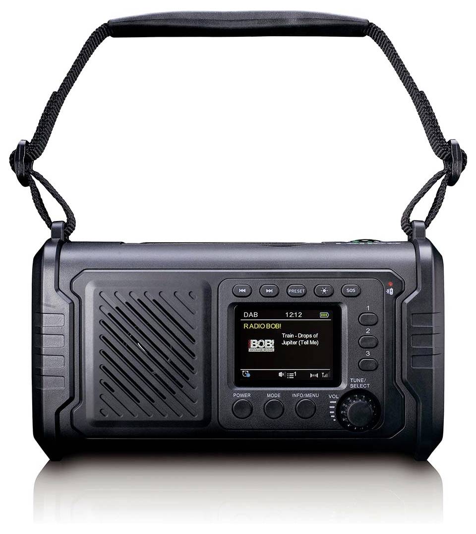 Lenco PDR-055BK Akku-Radio DAB+, FM Bluetooth®, DAB+, Notfallradio, UKW, USB Handkurbel, Taschenlampe, Weckfunktion, wiederaufladbar Schwarz