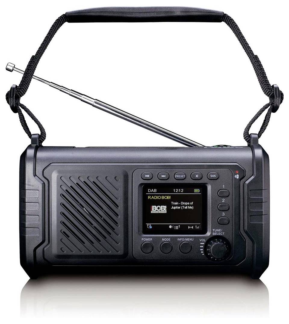 Lenco PDR-055BK Akku-Radio DAB+, FM Bluetooth®, DAB+, Notfallradio, UKW, USB Handkurbel, Taschenlampe, Weckfunktion, wiederaufladbar Schwarz
