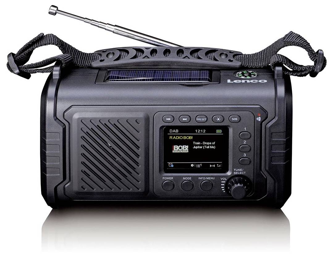 Lenco PDR-055BK Akku-Radio DAB+, FM Bluetooth®, DAB+, Notfallradio, UKW, USB Handkurbel, Taschenlampe, Weckfunktion, wiederaufladbar Schwarz
