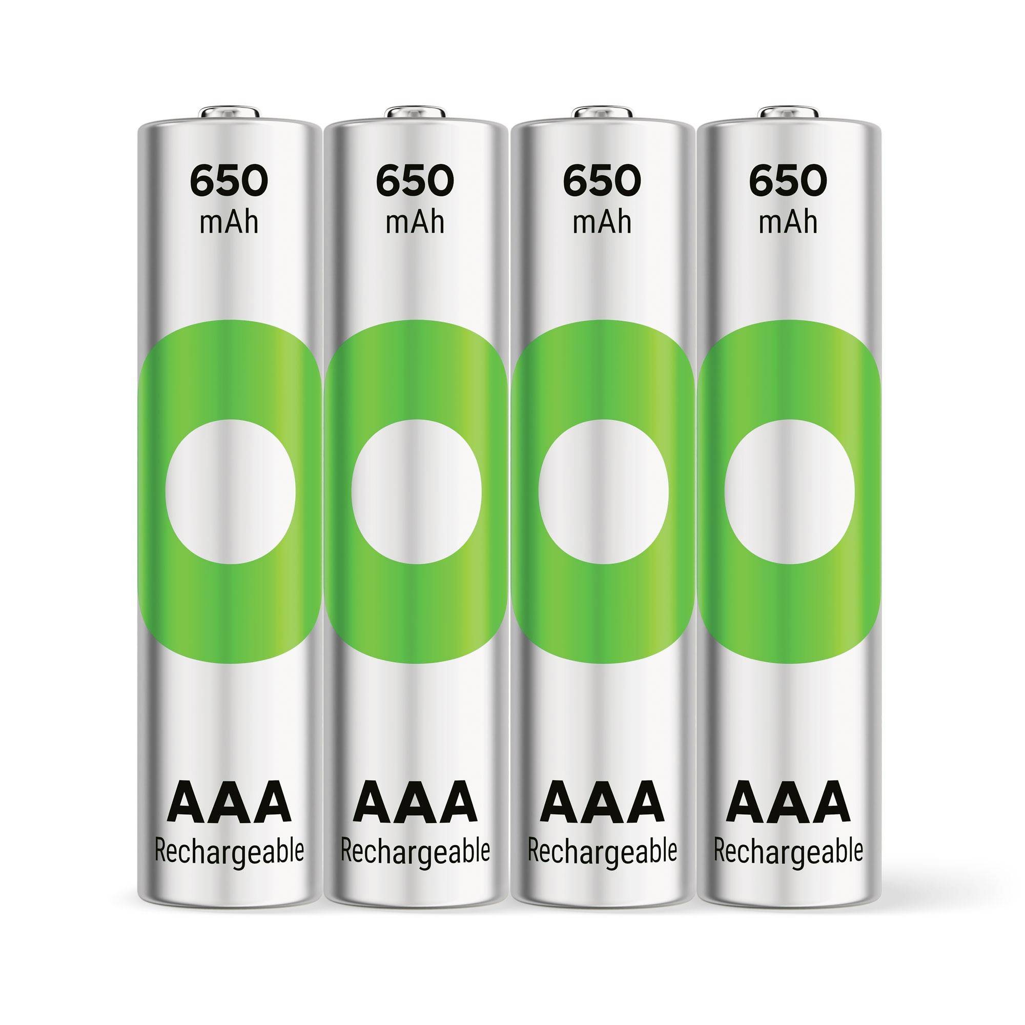 Vier AAA-Akkus mit der Bezeichnung „650 mAh