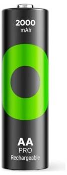 AA Pro Akku mit Bezeichnung 2000 mAh, dargestellt als schwarze AA-Zelle mit grünem Ringdesign.