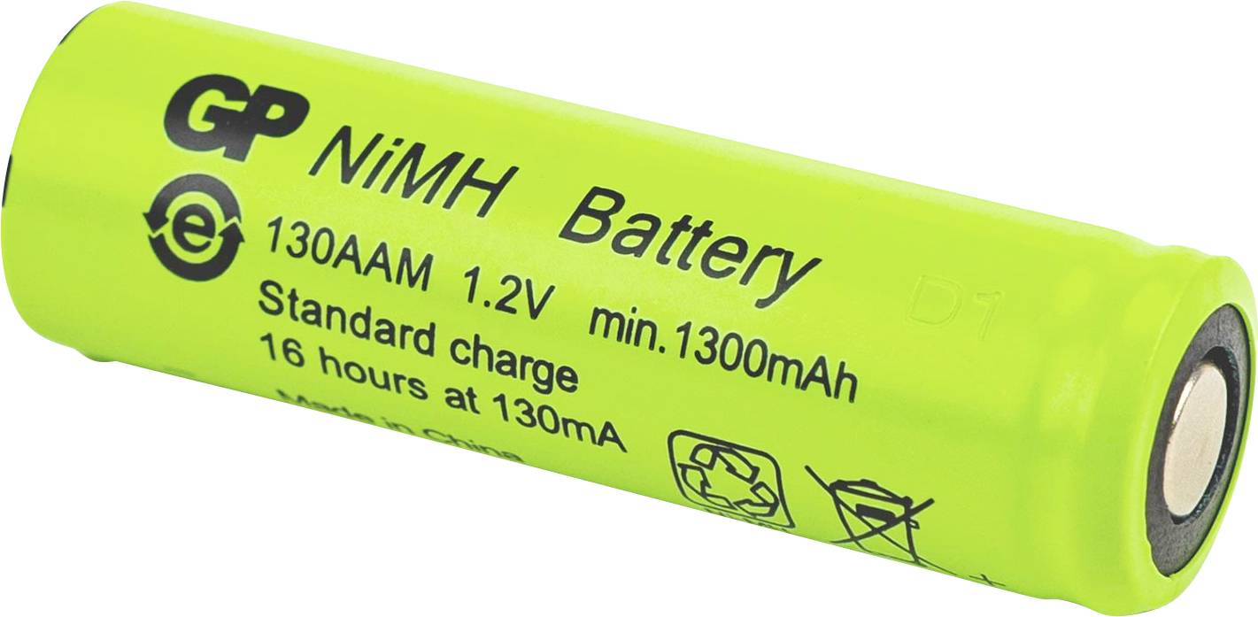 Grüne GP NiMH-Batterie mit der Aufschrift „1300AAH 1,2V min. 1300mAh