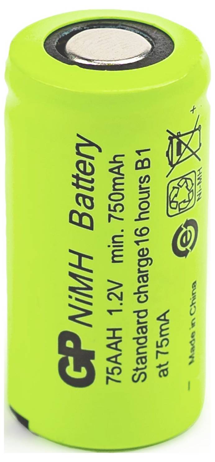 Grüne GP NiMH wiederaufladbare Batteriezelle mit Bezeichnung 1,2V, 750mAh, Standardladung 16 Stunden B1.