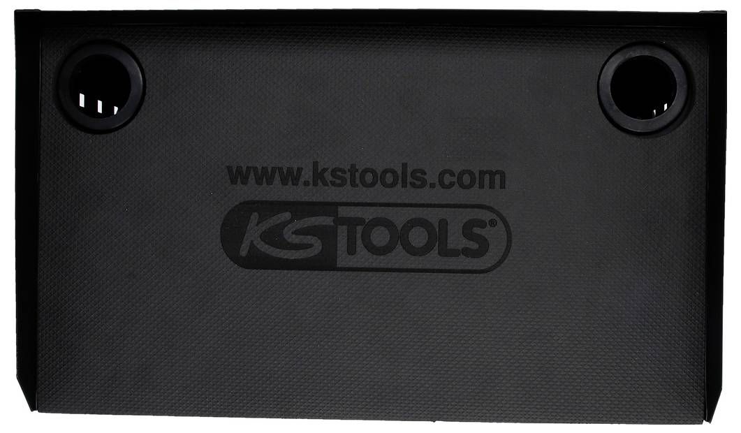 Schwarzer KSTools Lagerkoffer oder Werkzeugkasten mit zwei kreisförmigen Ausschnitten an den oberen Ecken und dem Text „www.kstools.com