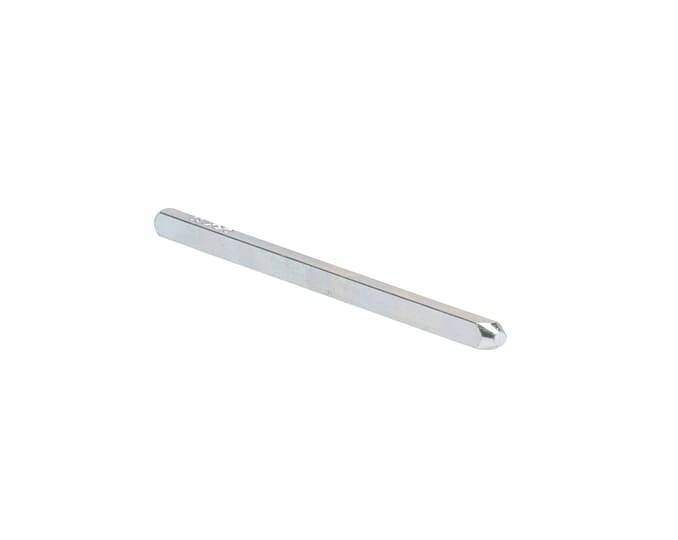 Ein Silbermetallstab oder Nagel mit abgerundeten Enden, diagonal auf einem einfachen weißen Hintergrund dargestellt.