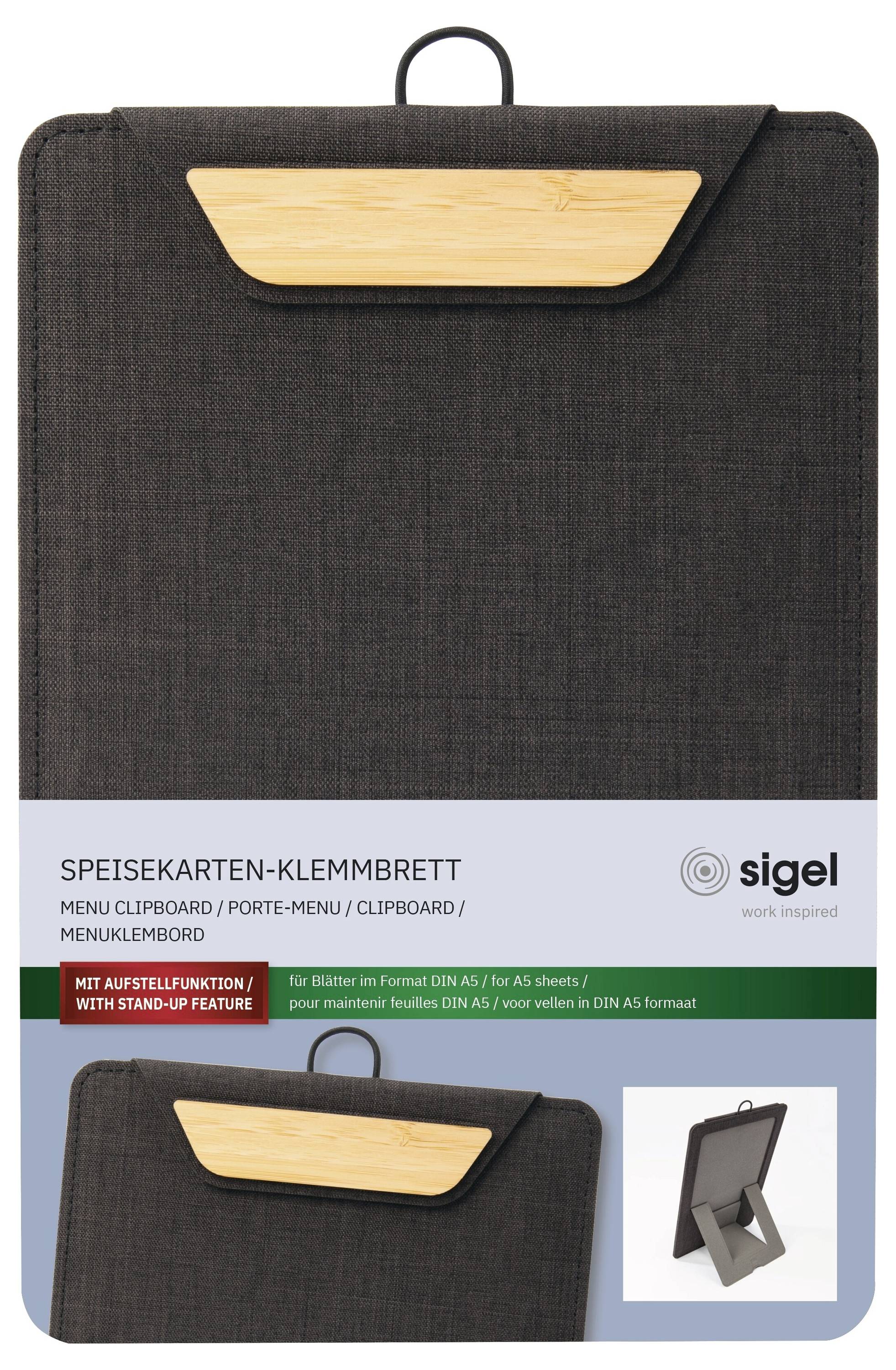 Sigel KB221 Speisekarten-Klemmbrett DIN A5 Dunkelgrau, Beige (B x H) 165mm x 235mm