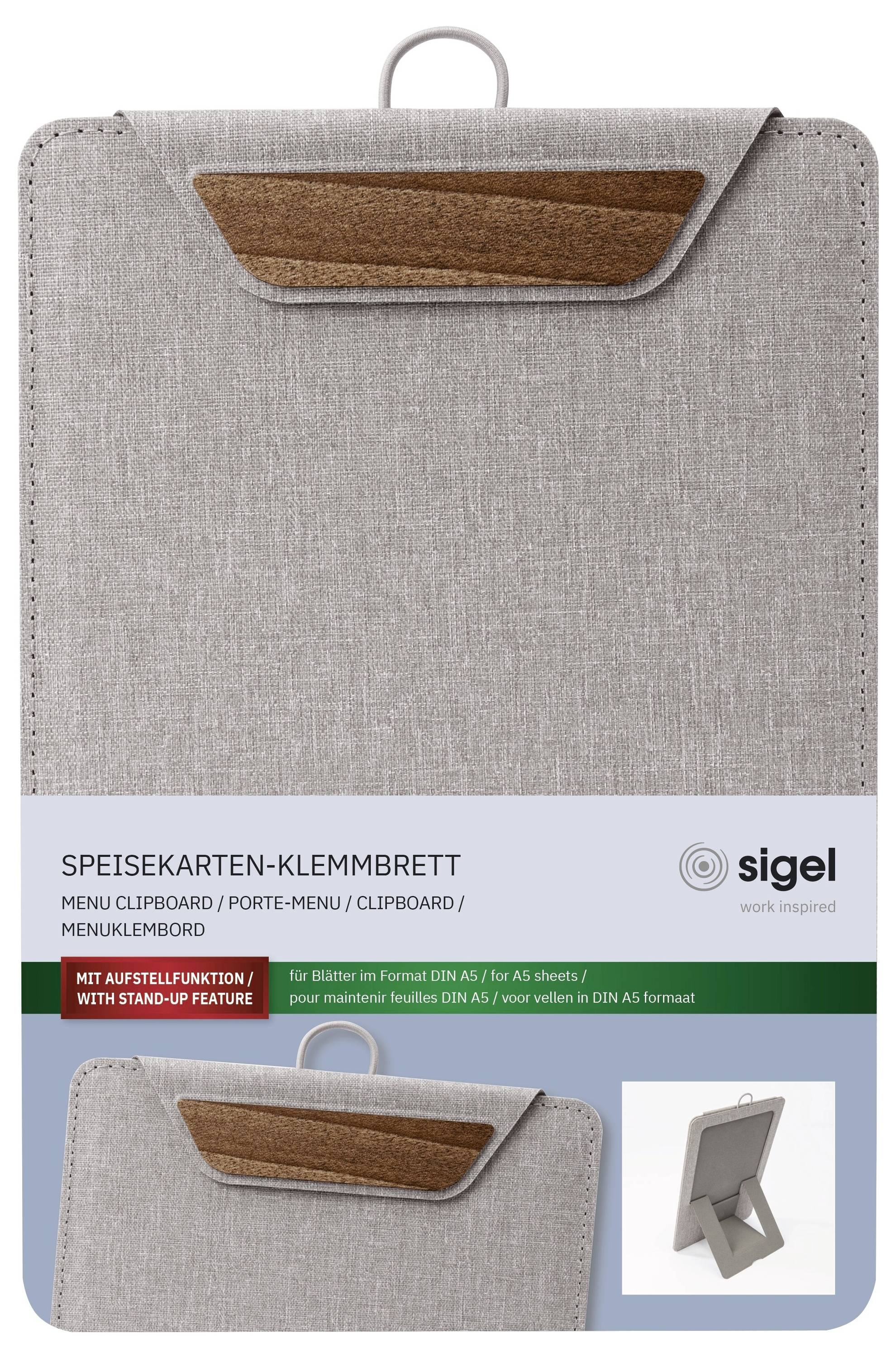 Sigel KB224 Speisekarten-Klemmbrett DIN A5 Hellgrau, Braun (B x H) 165mm x 235mm