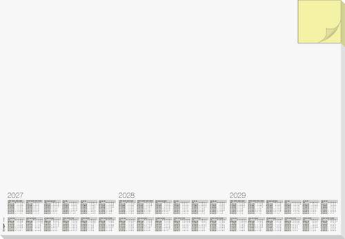 Sigel H7490 Schreibunterlage 3-Jahreskalender 2027, 2028, 2029 Weiß mit integriertem Haftnotizblock