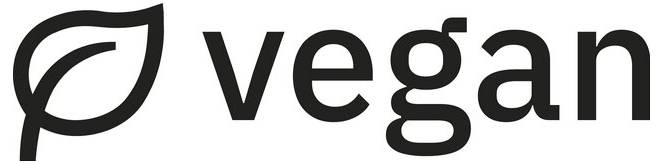 Veganes Etikett-Symbol mit einem blattförmigen Symbol neben dem Wort „vegan