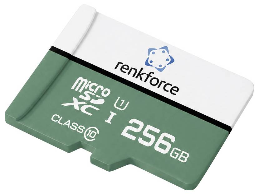 Renkforce 256GB microSDXC-Speicherkarte, Klasse 10, auf weißem Hintergrund abgebildet.