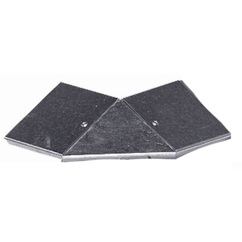 Schwarze Metallwinkelverbinderplatten, die auf weißem Hintergrund in einer flachen V-Form angeordnet sind.