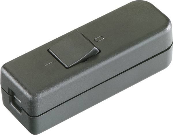 Schwarzer Inline-Elektrokabelschalter mit Wippschalter zum Ein-/Ausschalten.