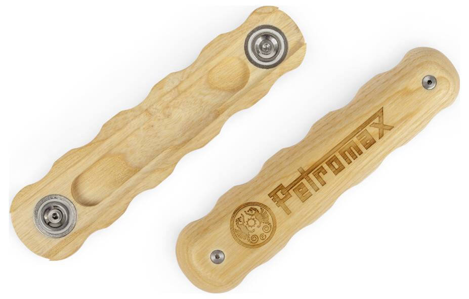 Zwei Holz-Handtrainer oder Griffgeräte mit Metalllagern, nebeneinander auf weißem Hintergrund dargestellt, eines ist mit „Foonix