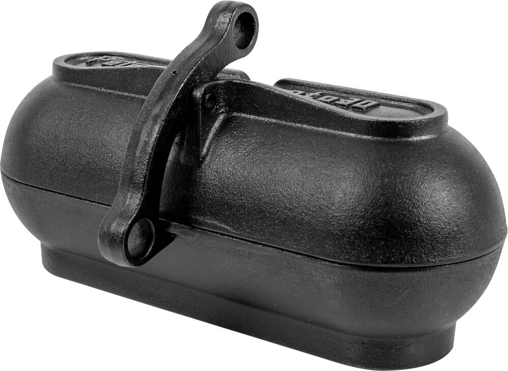 Schwarze Hartschalentragetasche mit Scharniergriff, dargestellt vor einem schlichten weißen Hintergrund.