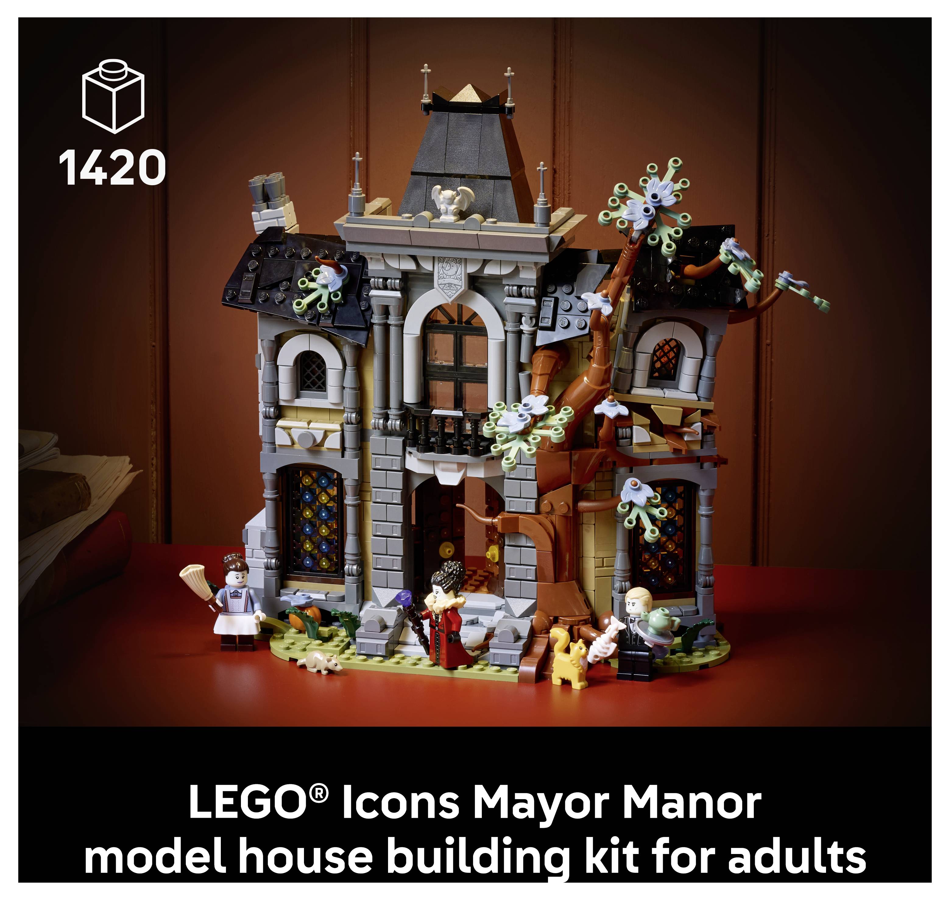 LEGO® ICONS™ 6588535 Bürgermeistervilla; Deko fürs Wohnzimmer oder Büro; 3 Minifiguren, die im Dunkeln leuchten; cooles Geschenk