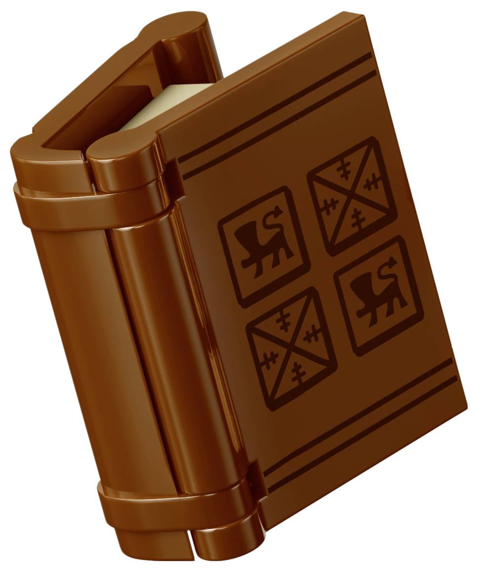 Ein braunes, ledergebundenes Buch oder Journal mit geprägtem dekorativem Einband und Verschluss, geschlossen in schräger Ansicht dargestellt.