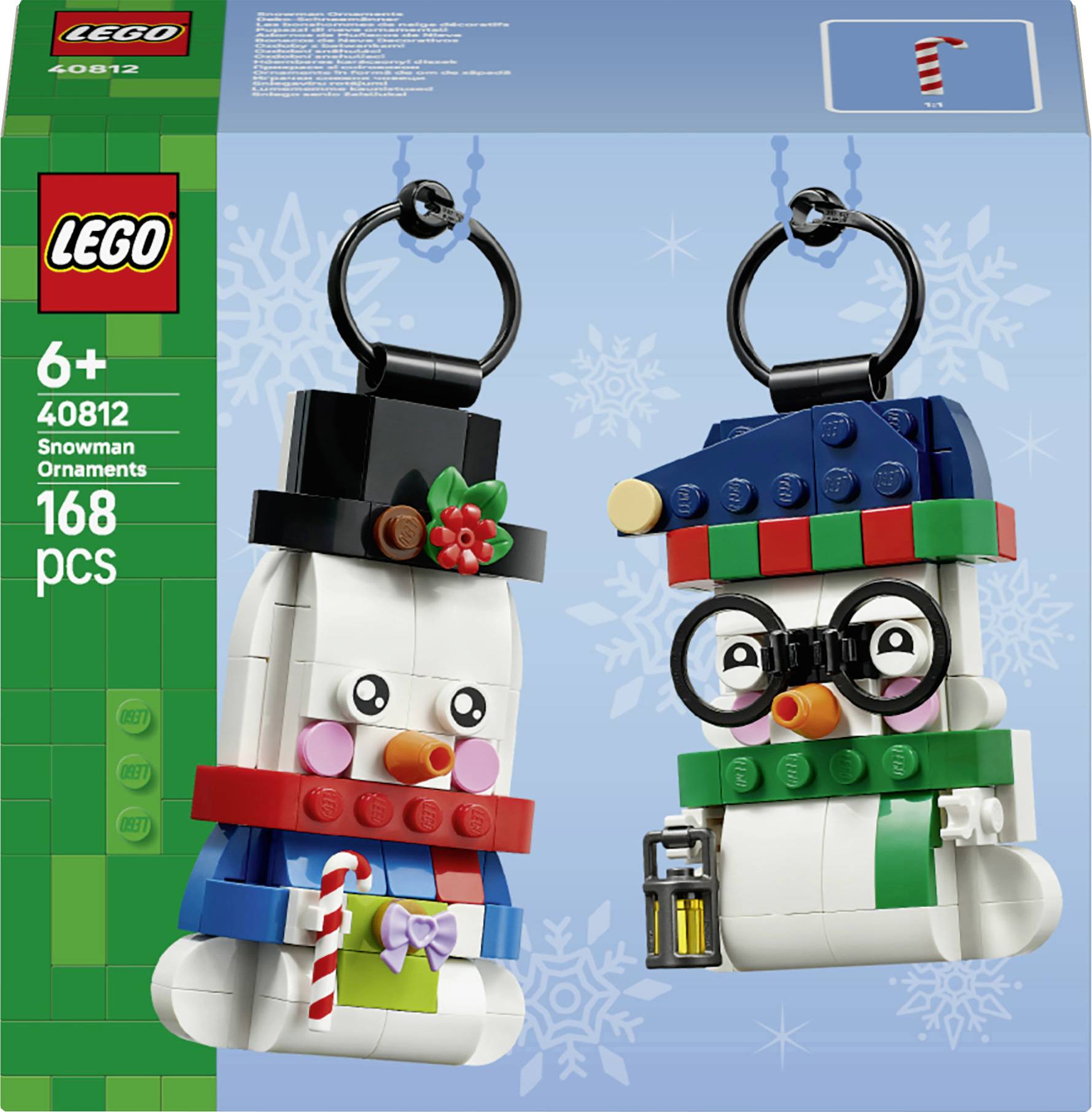 LEGO Schneemänner-Ornamente Schachtelkunst mit zwei baubaren Schneemänner-Weihnachtsdekorationen, ab 6 Jahren, Set 40812, 168 Teile.