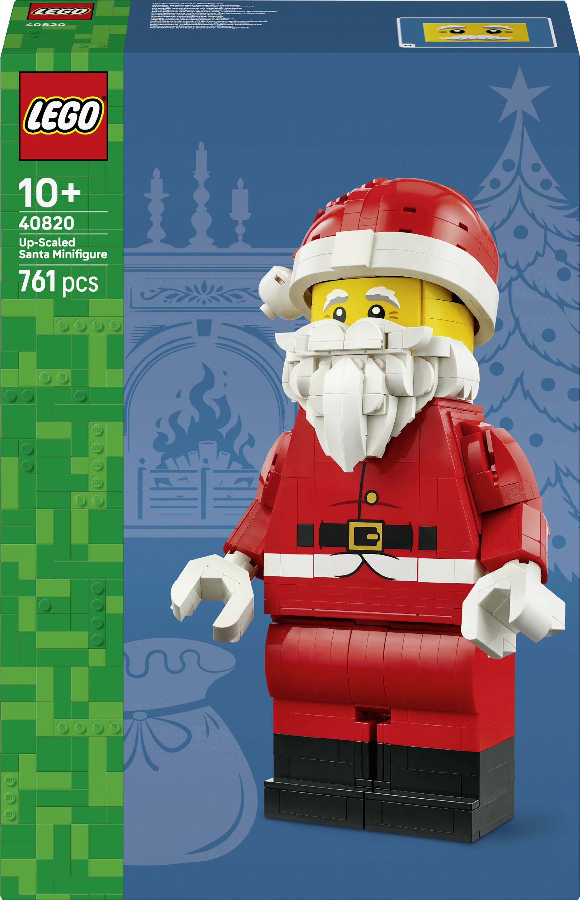 LEGO Icons Set Box mit einer vergrößerten Santa-Minifigur, ab 10 Jahren, Set 40820, 761 Teile.