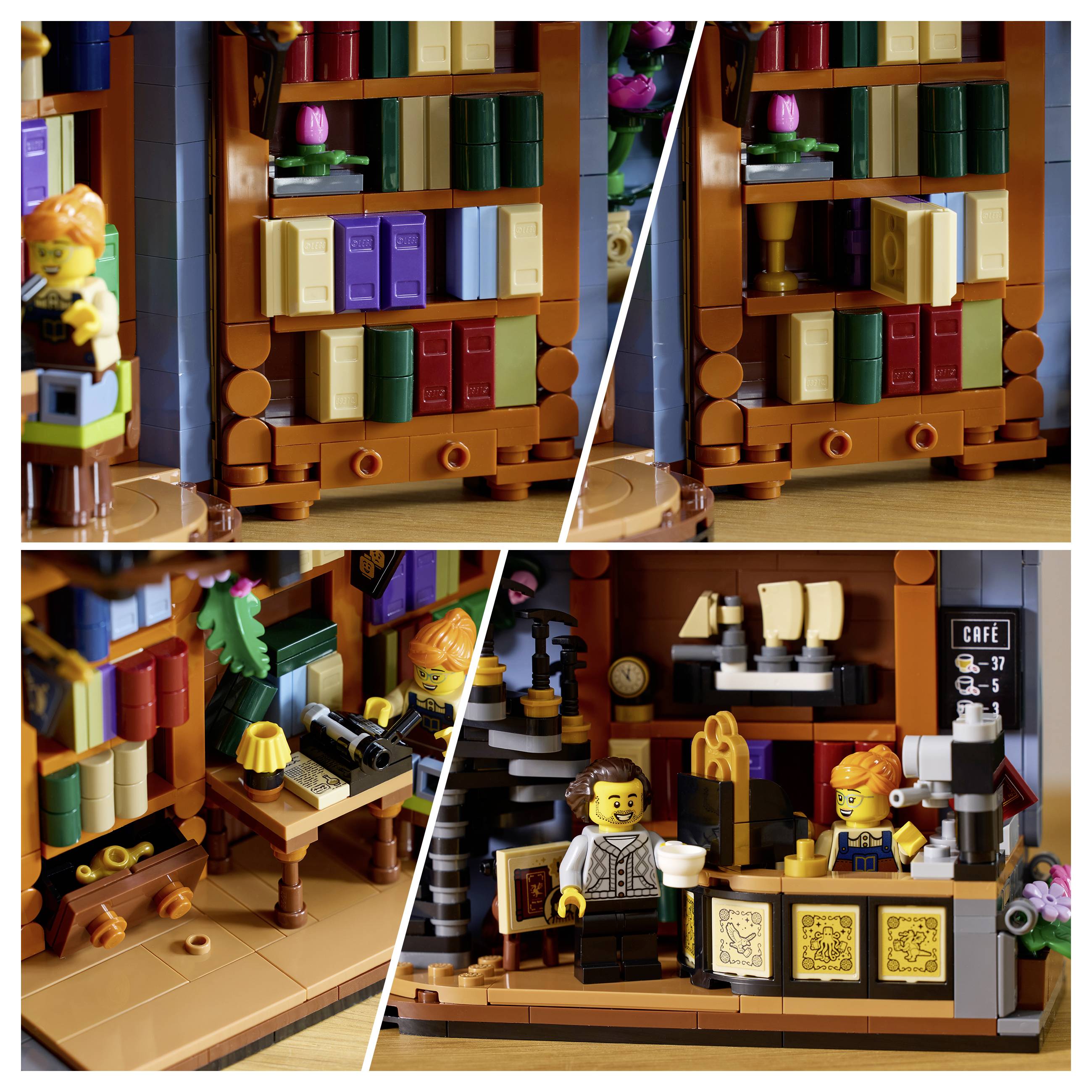 6588527 LEGO® ICONS™ Buchladen: Buchstütze; Zimmerdeko für die Hausbibliothek oder fürs Lesezimmer; Bauset mit Minifiguren für