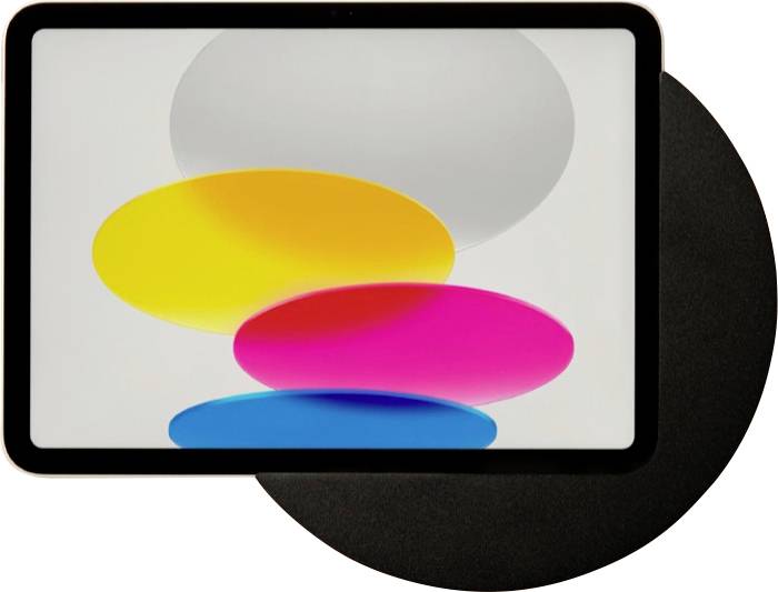 Abstrakter tabletartiger Display mit farbenfrohen überlappenden Ovalen und einem 