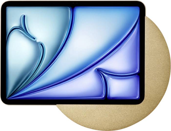 Auszeichnungsabzeichen mit glänzendem blauem abstraktem rechteckigem Symbol über einem beigen Kreis, oben rechts mit der Aufschrift „German Design Award Winner 2025