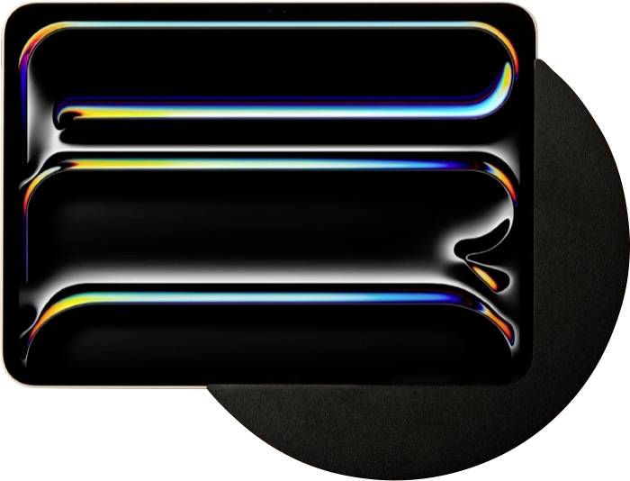 Gewinner des German Design Award 2025 Logo neben einem glänzend schwarzen abstrakten Produktsymbol mit Regenbogenhighlights auf beigem Hintergrund.