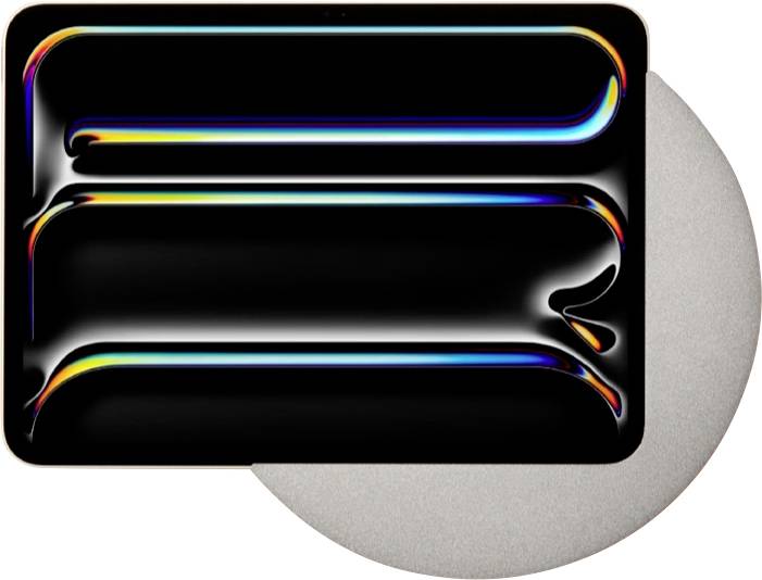 Schwarzes glänzendes abstraktes Emblem mit Regenbogenkanten, das einen grauen Kreis überlappt; Logo „German Design Award Winner 2025