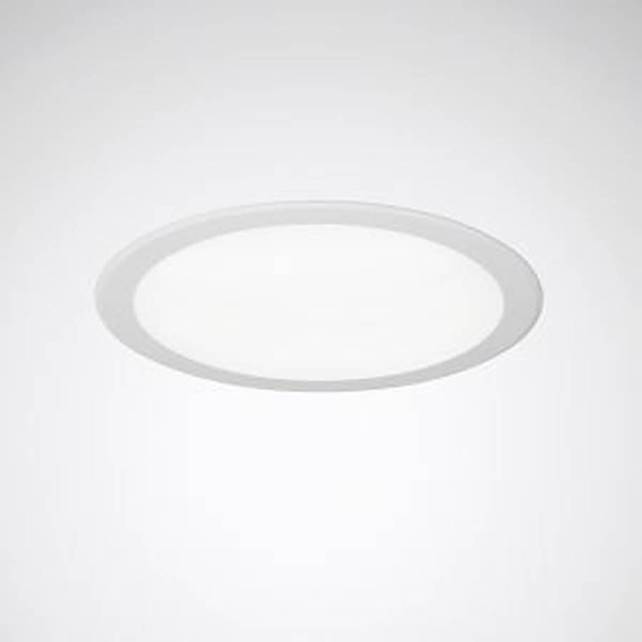 Weiße Deckenleuchte mit einem einfachen ovalen Ringdesign auf einem einfachen weißen Hintergrund.