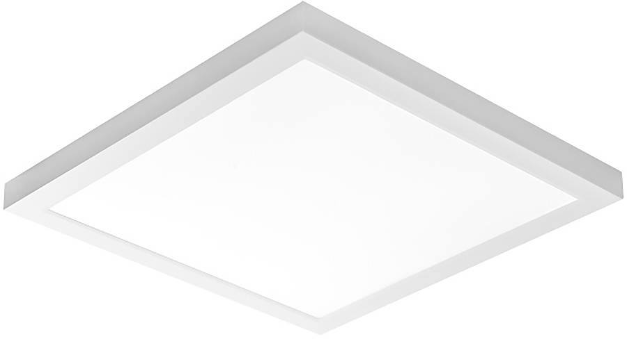 Eine minimalistische weiße rautenförmige Deckenleuchte mit geschichteter grauer Einfassung auf einfachem Hintergrund.