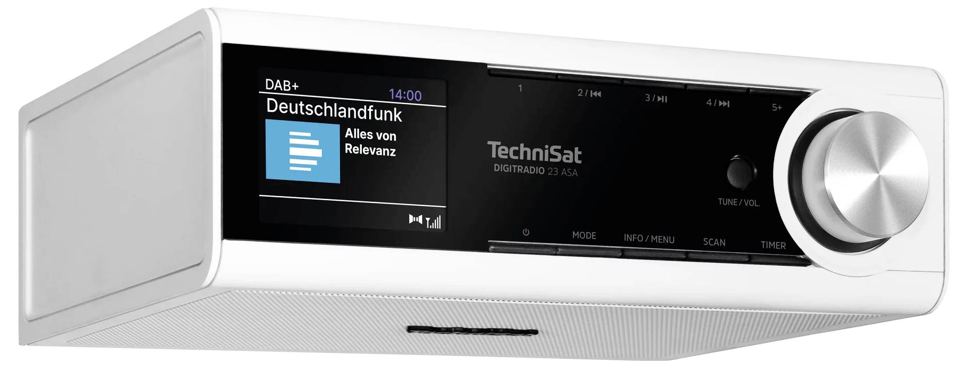 Weißer TechniSat Digitalradio-Player mit Display, auf dem 
