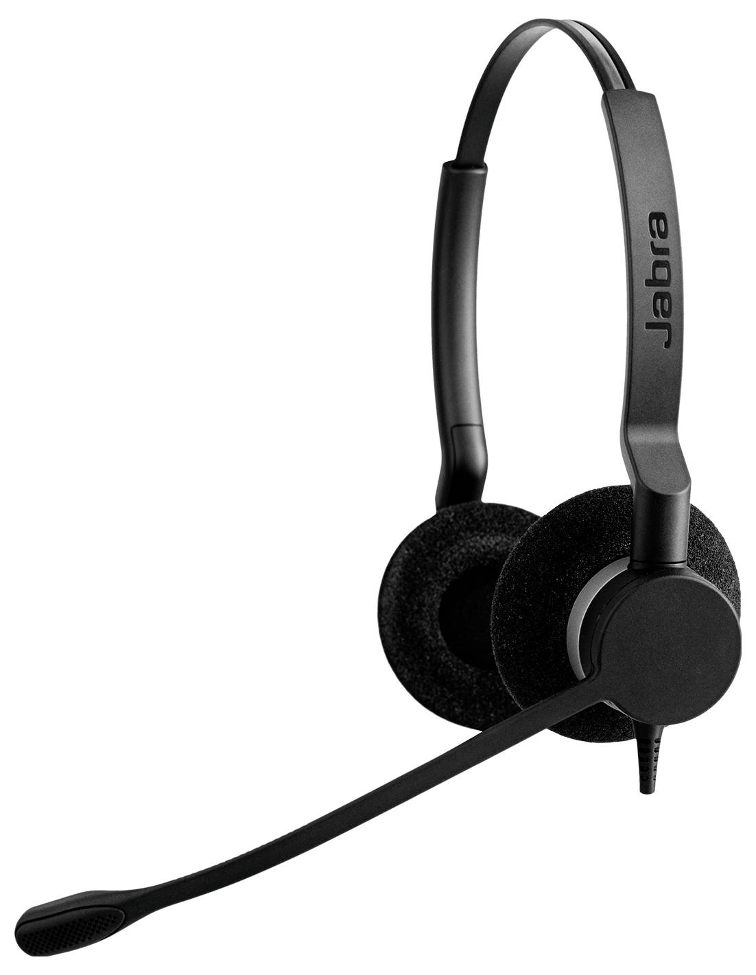 Jabra Over-Ear-Headset mit Boom-Mikrofon auf weißem Hintergrund.