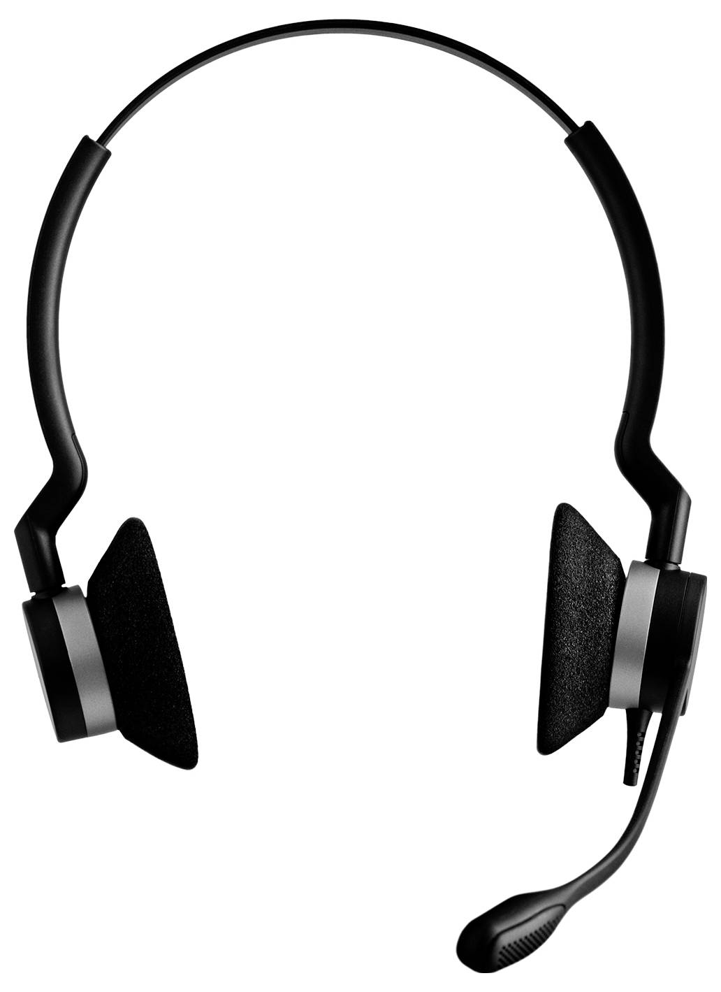Schwarzes Over-Ear-Kopfhörerset mit angebautem Boom-Mikrofon auf weißem Hintergrund.