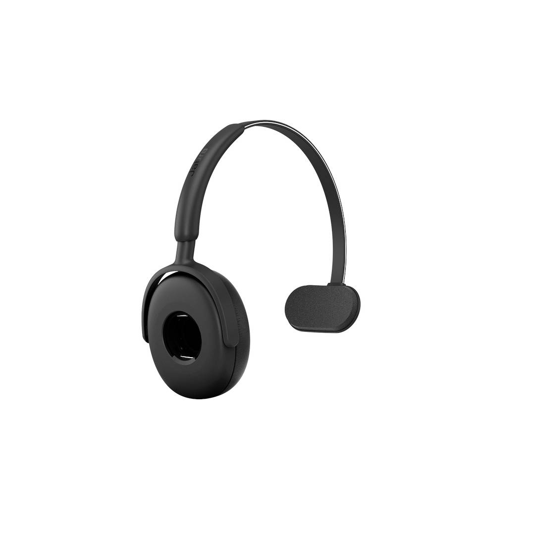 Schwarze Over-Ear-Kopfhörer mit Boom-Mikrofon, gezeigt auf weißem Hintergrund.